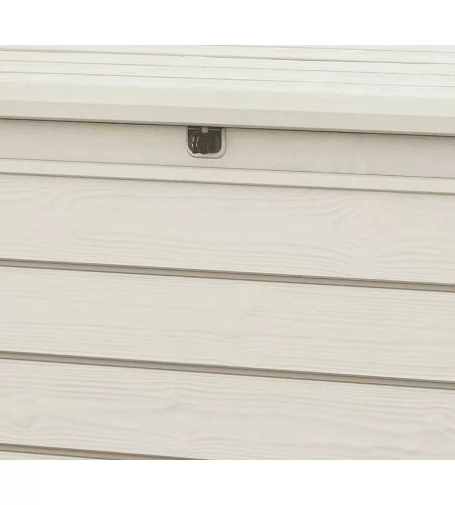 Baule da esterno keter "brightwood pool box" in resina bianco 454 lt 145x69,7x60,3 cm